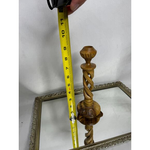 Vintage Hand Carved Olive Wood Open Spiral Candlesticks Candle Holders - Picture 7 of 9